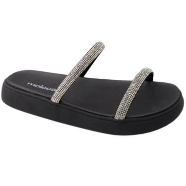 Imagem de Papete Moleca Solado Elevado Tiras Brilhantes Feminina Preta