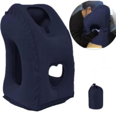 Imagem de Travesseiro Almofada Viagem Inflável Dobrável Portátil Avião - H2, Azu