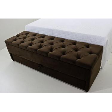 Imagem de Puff Baú (Gaveta) 120x50x45cm Na cor Marrom Escuro no Tecido Veludo Su
