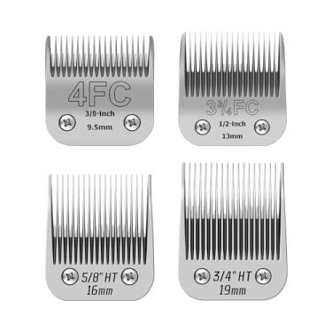 Imagem de Kit de lâminas de cerâmica destacáveis para cães de estimação, compatível com Andis, Oster A5, Wahl KM10 Clippers, comprimento de corte 3/8" (9,5 mm) a 3/4" (19 mm), conjunto de 4 peças tamanho grande