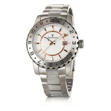 Imagem de Relógio Jean Vernier Pulseira Couro Caixa Aço Dia A Dia, Branco+Rose