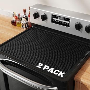 Imagem de Capas superiores de fogão para fogão elétrico, pacote com 2, protetor de tampa de fogão de vidro de silicone resistente de grau alimentício, tapete de secagem de pratos XXL, capas de fogão resistentes