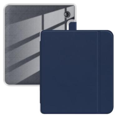 Imagem de Capa para 7 polegadas Kobo Libra Color lançado em 2024, capa traseira de TPU transparente ultra transparente macia e flexível com hibernar/despertar automático para Kobo Libra, azul escuro