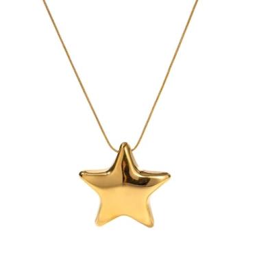 Imagem de Colar minimalista de estrela para mulheres, meninas, delicado, aço inoxidável, banhado a ouro 18 k, pingente de pingente de corrente ajustável na moda, joias modernas, presentes de Natal e aniversário