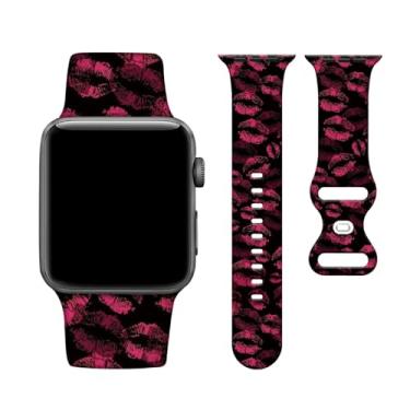 Imagem de Pulseiras de relógio Lipstick Kisss compatíveis com Apple Watch de 38 mm/40 mm/41 mm, pulseiras de substituição de silicone macio ajustáveis para iWatch SE/séries 7/6/5/4/3/2/1