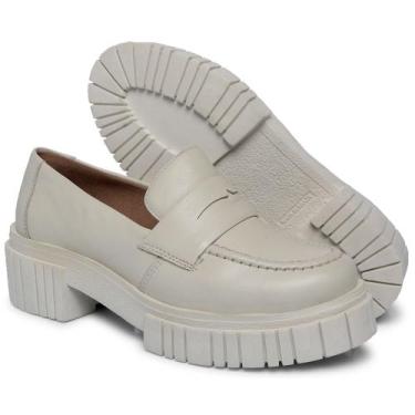 Imagem de Mocassim Feminino Couro Sola Plataforma Tratorado Gravata cor Branco -