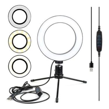 Imagem de Ring Light Led Mesa Branco-quente Pequena Tripé 6 Polegada - Alwy