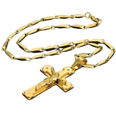 Imagem de Colar Masculino "Fé Dourada" com Crucifixo em Aço Inoxidável Banhado a Ouro 18K – Estilo, Fé e Sofisticação – Acompanha Bolsa de Veludo