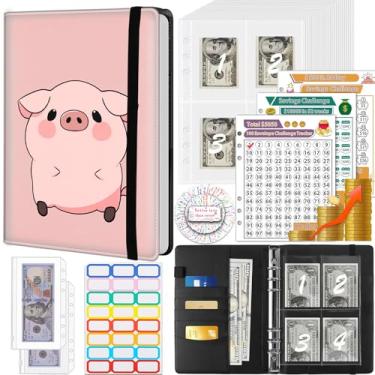 Imagem de Fichário de economia de dinheiro, 100 envelopes desafio de economia de dinheiro, envelopes de dinheiro e 3 rastreadores de planejamento de orçamento, livro de couro PU A5 para economizar dinheiro