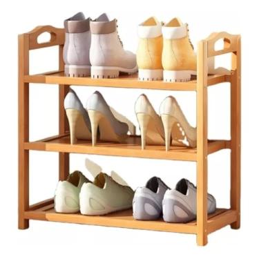 Imagem de Sapateira De Bambu em Verniz 3 Andares 68x24x51 Estante Organizadora Com Pregos Prático De Montar