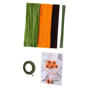 Imagem de oshhni Limpador de tubos Flores de artesanato Buquê Fazendo acessórios Ornamento Arranjo floral Fios florais Presente de casamento para iniciantes, Kit para 5 Girassóis