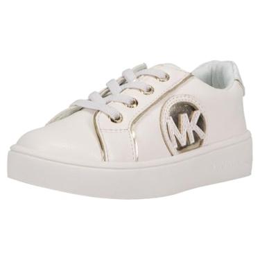 Imagem de Michael Kors® Tênis infantil feminino Jem Poppy para crianças – cabedal têxtil – língua e gola acolchoados, Branco, 10 Toddler