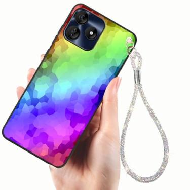 Imagem de Tuxiwei Capa flexível de TPU para BLU G64L 2025 com pingente de telefone diamante pulseira de luxo com glitter, capa protetora contra quedas BluG64L | Pintura floral multicolorida de cristal 3D