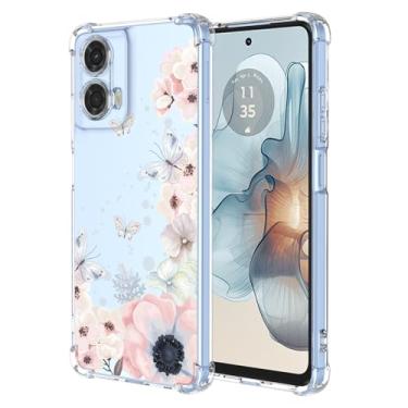 Imagem de RRXSYXL Capa para Moto G24 Power com estampa floral transparente, capa macia à prova de choque para Motorola G24 Power, borboletas de flores rosa