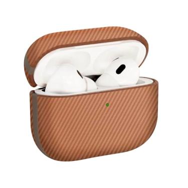 Imagem de Rumwot Capa para AirPod Pro 2, capa de fone de ouvido de couro Kevlar listrada moderna de luxo compatível com AirPods Pro 2 (2ª geração) (2023/2022) (marrom, para AirPods Pro 2)
