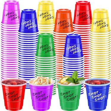 Imagem de cssopenss 120 peças de copos multicoloridos de 60 ml, copos de shot de cores sortidas para casamento, formatura, verão, sabor de cerveja, servir, lanches (cores arco-íris)