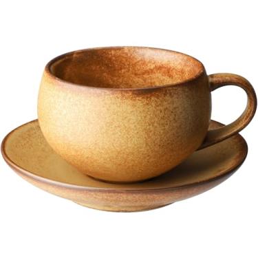 Imagem de Zioliopaner Conjunto de xícara de chá com pires, caneca de café de cerâmica de 200 ml, caneca de café expresso de cappuccino com alça para latte, café, americanos e macchiato (Vintage, 1)