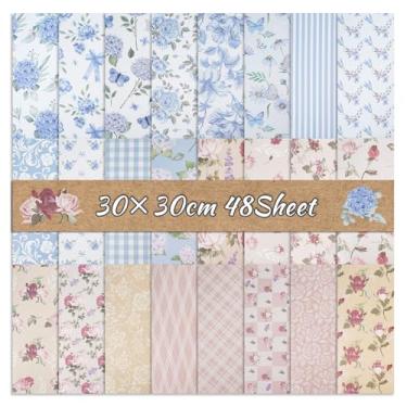 Imagem de 48 folhas de papel floral vintage, papel de seda floral decorativo padrão, hortênsia azul, retrô, vintage, flores, cartolina, álbuns, materiais para scrapbooking, cartão colorido, 29 x 29 cm