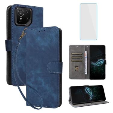 Imagem de IUQXU Capa carteira para celular Asus ROG Phone 9 5G / ROG 9 Pro 5G com protetor de tela [bloqueio RFID] suporte de cartão de couro feminino flip capa de celular para Phone9 Pro ROG9 5G azul