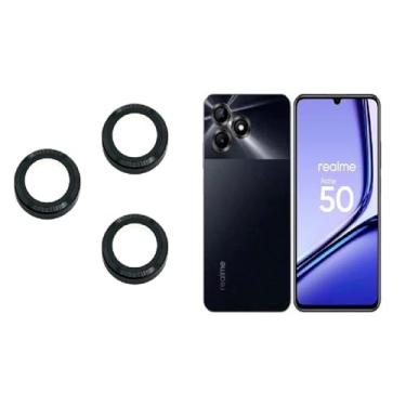 Imagem de Kit (03 PÇ) Película Protetora da Lente Câmera Lisa Para Realme Note 50/ Realme C53 C51 (PRETO)