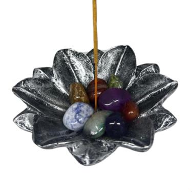 Imagem de Enfeite Flor de Lotus Incensário Vareta e Porta Cristais Decoração Casa Espaço Zen Relaxamento em Resina