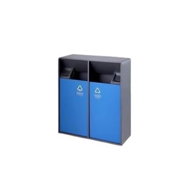 Imagem de Lixeira Latas de lixo ao ar livre comercial de aço inoxidável lobby do hotel vertical extintor de fumaça barril elevador caixa de casca de entrada Lixeira(Blue)