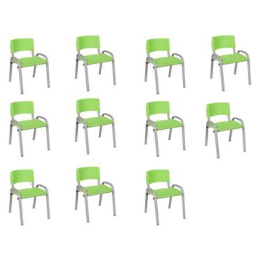 Imagem de Kit 11 Cadeiras Infantil Iso, Escola, Base Cinza-Verde Claro - J A Gar