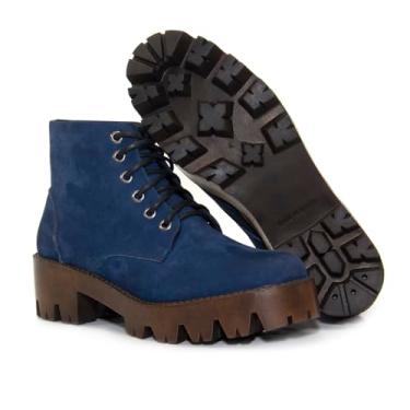 Imagem de Bota Coturno em Couro Marrom, Solado Tratorado, Cadarço, Estilo Militar (Azul, BR, Adulto, Numérico, 39)