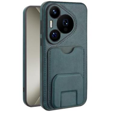 Imagem de LTLMYDAM Capa de couro para Huawei Pura 70 Ultra/70 Pro/70 Pro+/70, estilo empresarial, compartimentos para cartões, capa fina, proteção de lente, ultrafina, verde, 70 Pro