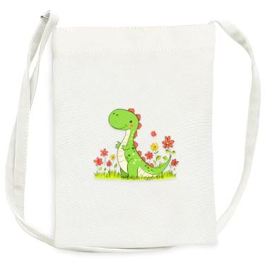 Imagem de BJDAMAI Mini bolsa de lona para adolescentes e meninas, pequena bolsa com alça de ombro para celular, chaves, batom, moeda!, Dinossauro