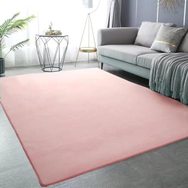 Imagem de Tapetes de veludo coral para decoração de sala de estar moderna, grossos, curtos, de pelúcia, para brincar no quarto, tapete para engatinhar, almofada para varanda (100 x 160 cm, 39 x 63 pol./rosa)