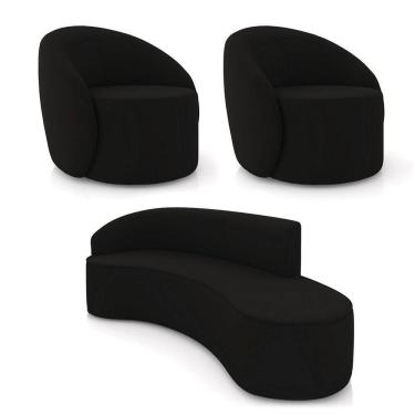 Imagem de Sofá 4 Lugares Orgânico 220cm Morgan E 2 Poltronas Lua Veludo Preto D03 - D`rossi