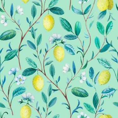 Imagem de VaryStyle Papel de parede de limoeiro fresco verde/dourado floral descascar e colar papel de parede ramos de folha mural de parede autoadesivo removível vinil verde papel de contato floral para