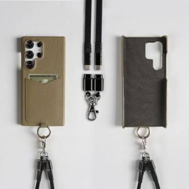 Imagem de Cabo de carregamento Cordão Estojo para Samsung Galaxy S24 Ultra S23 S22 S21FE S20 Note20 Alça transversal Slot para cartão, Alça preta cáqui, para Samsung Galaxy Note10