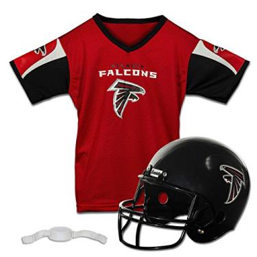 Imagem de Conjunto de capacete e jérsei de futebol americano Franklin Sports NFL infantil – Fantasia de uniforme de futebol americano juvenil – capacete, jérsei, chinstrap – jovem M, Atlanta Falcons, Medium