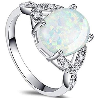 Imagem de iSilver Anel solitário de noivado com opala de fogo de aço inoxidável para coquetéis, Metal, Opala de fogo