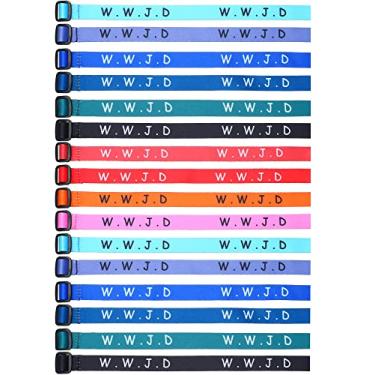 Imagem de 100 pulseiras Wwjd What Would Jesus Do Pulseiras com tiras de Jesus Pulseiras religiosas cristãs 10 cores pulseiras de tecido para mulheres, homens e crianças