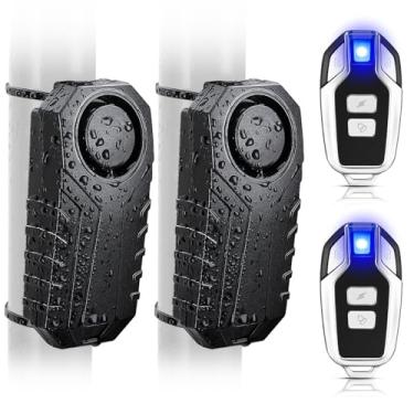 Imagem de Onvian Alarme de bicicleta com controle remoto, 2 unidades, 113 dB, alarme de segurança para bicicleta, à prova d'água, antifurto, alarme de vibração, sensor de movimento de segurança para bicicleta, mountain bike, motocicleta, scooter elétrica