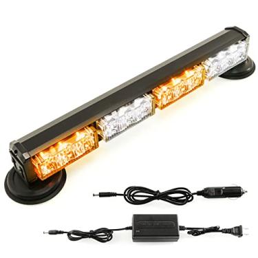 Imagem de BooYu Barra de luzes estroboscópicas de emergência alimentada por bateria de 37,6 cm para caminhão e reboque, recarregável, na estrada, sem fio, para telhado, mini luz piscante de LED com base