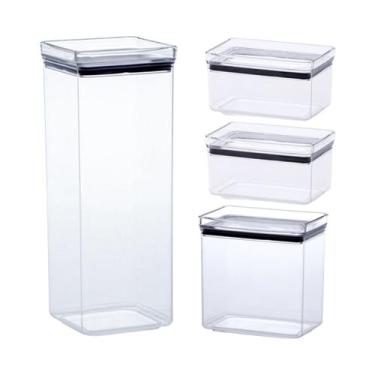 Imagem de Kit Com 4 Pote Hermético Recipientes Para Mantimentos Acrílico Arroz F