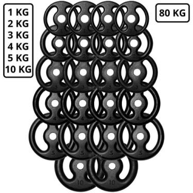 Imagem de Kit 80Kg em Anilhas de Ferro Fundido Kit com 22 Peças - SEPO