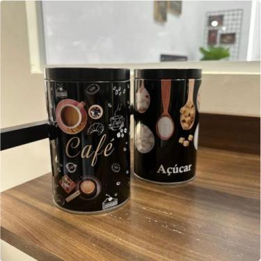 Imagem de Lata Redonda Café/Açúcar Duas Peças Preto - Y888, Pequena