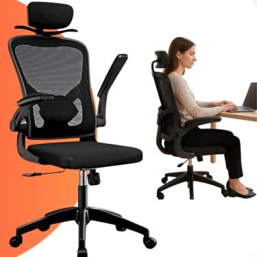Imagem de Cadeira de Escritório Ergonômica Mesh Reclinável com Apoio de Cabeça e Lombar, Braços Ajustáveis, Cabide Embutido, Base Reforçada, Giratória, Altura Regulável – Ideal para Home Office Python Fly