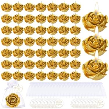 Imagem de Treela Conjunto de 50 velas de flores, lembrancinha de casamento para convidados, mini velas douradas em forma de rosa para retorno, presente de casamento, aniversário, chá de panela, festa de