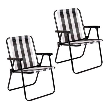 Imagem de Kit 2 Cadeira de Praia Varanda Xadrez em Aço 110 kg Branca Mor