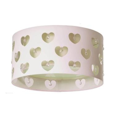 Imagem de Luminária Infantil Plafon Corações Com Cristais Crú 30X16 - Tom luz