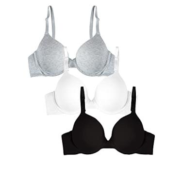 Imagem de Fruit of the Loom Sutiã feminino de algodão macio - ultramacio, flexível e invisível sob camisetas, Preto/branco/cinza mesclado, 34DDD