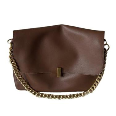 Imagem de GJHFCXSO Bolsas de Ombro Femininas Bolsas Crossbody de Couro LegíTimo Corrente Dourada Bolsas de Ombro da Moda Bolsa Tote Diária,Coffee