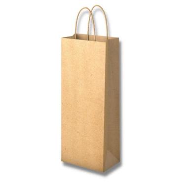 Imagem de Sacolas de Papel Kraft (14x8x39cm). Sacolinhas P/ Garrafas de Vinho Be