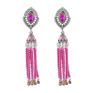 Imagem de Brincos femininos com pingente de borla Boho Ball Tassel Jhumka Vintage Marquise Strass com contas de franja, joias indianas Bollywood, presentes para festival, feriado, Natal, Medium, Metal, Sem